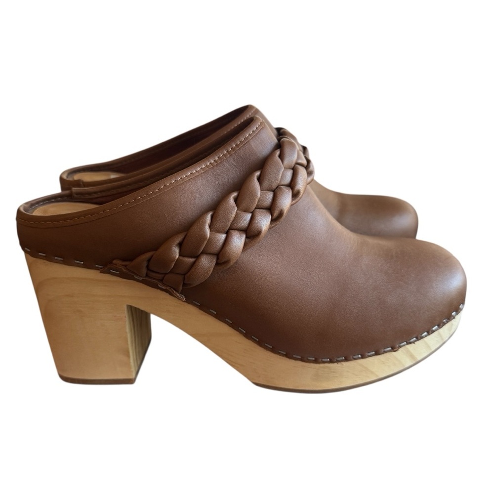 Dolce Vita Hila Brown Leather Braided Block Heel Mule Clogs - Women’s Size 10